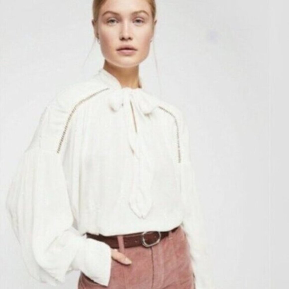 Free People Blouse Wishful Moments Puff Sleeve Size M NWT